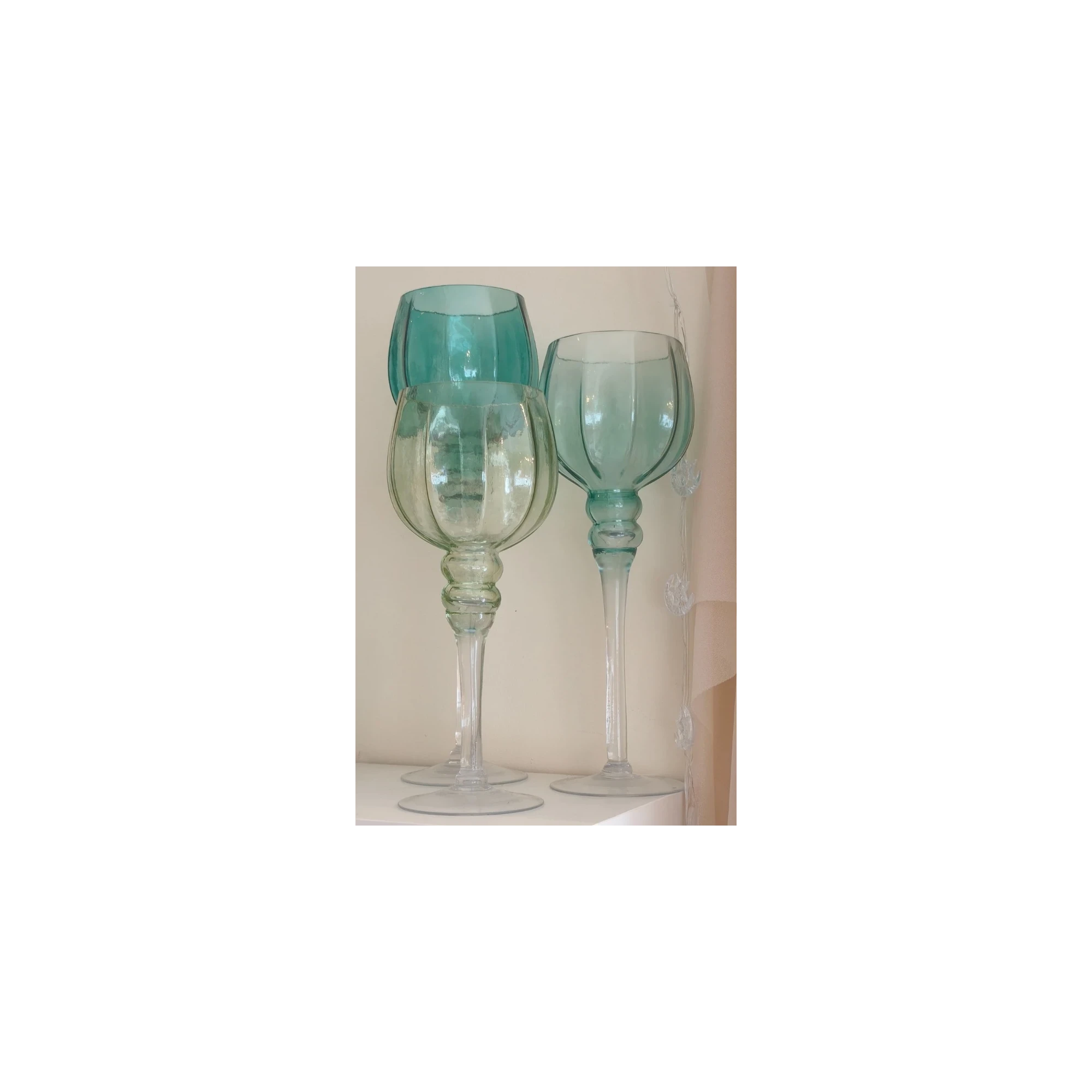 Set de 3 Bougeoirs en Verre Vert & Turquoise