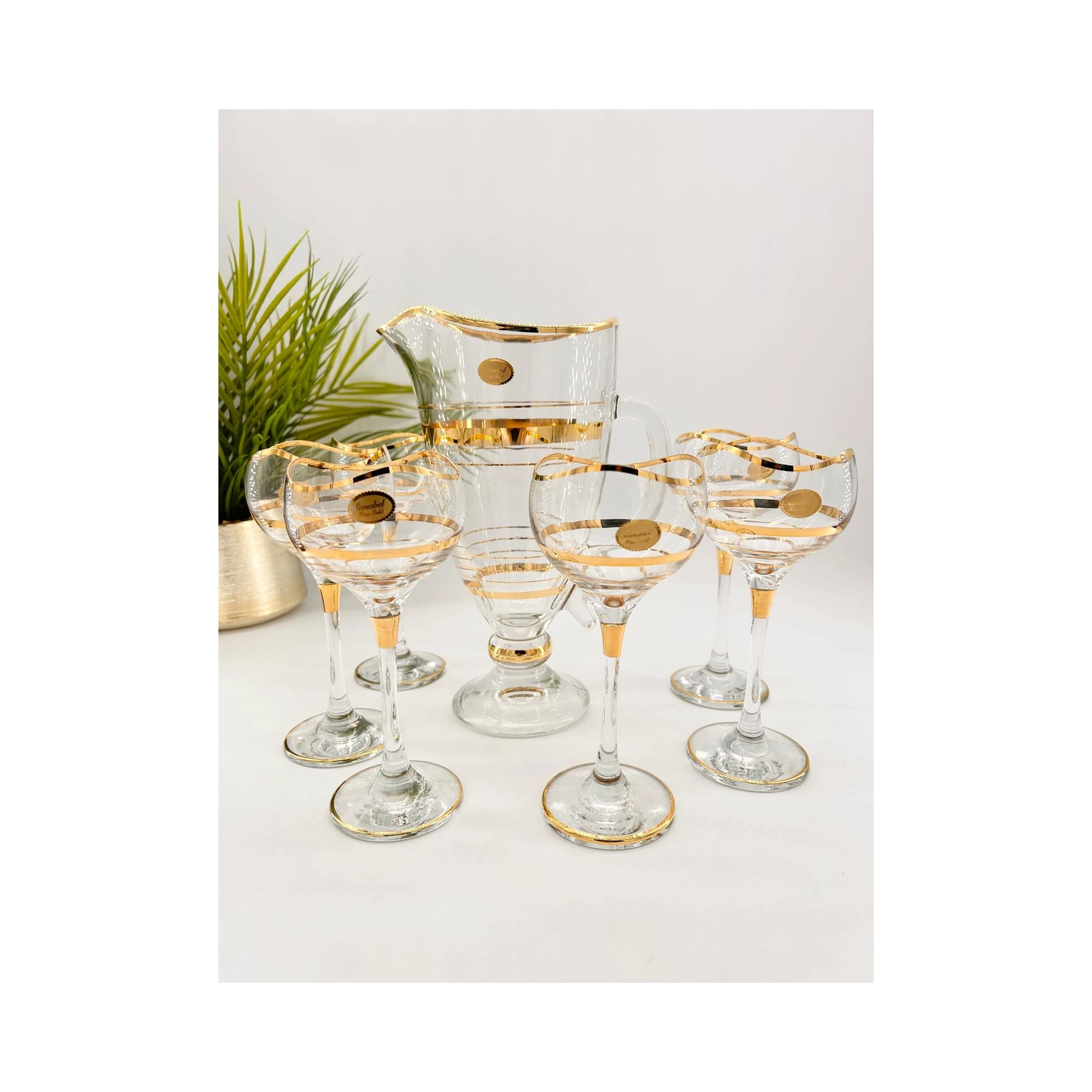 Carafe Royale et 6 Verres à Pied à Liserés