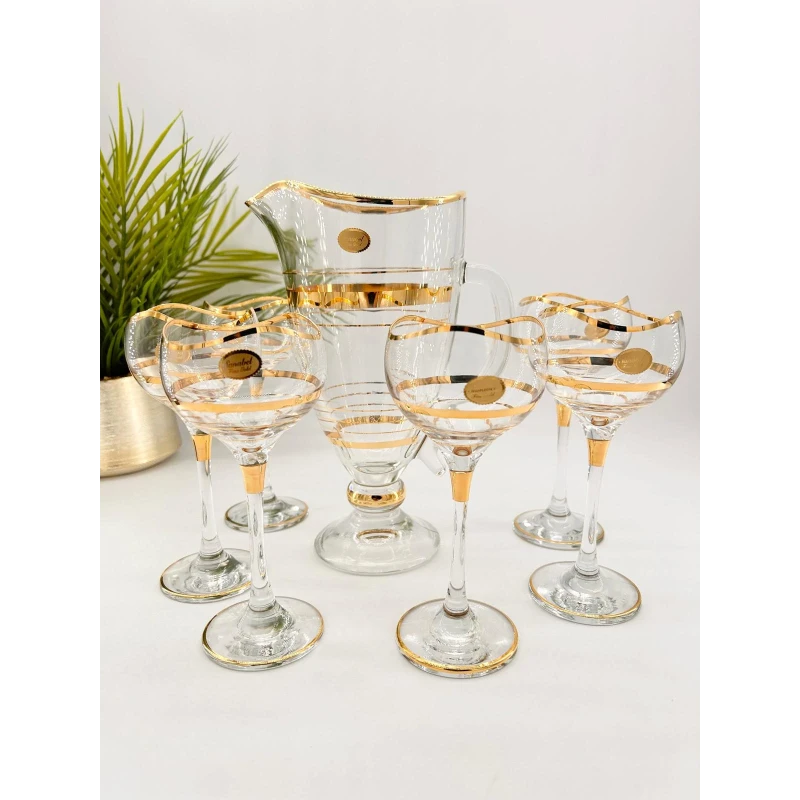 Carafe Royale et 6 Verres à Pied à Liserés