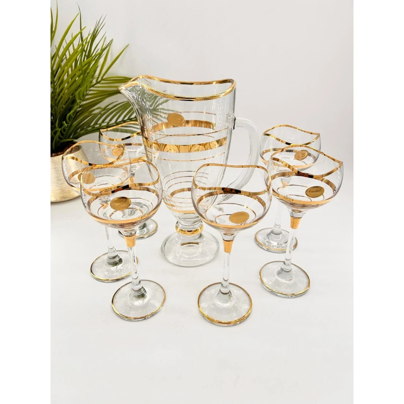 Carafe Royale et 6 Verres à Pied à Liserés