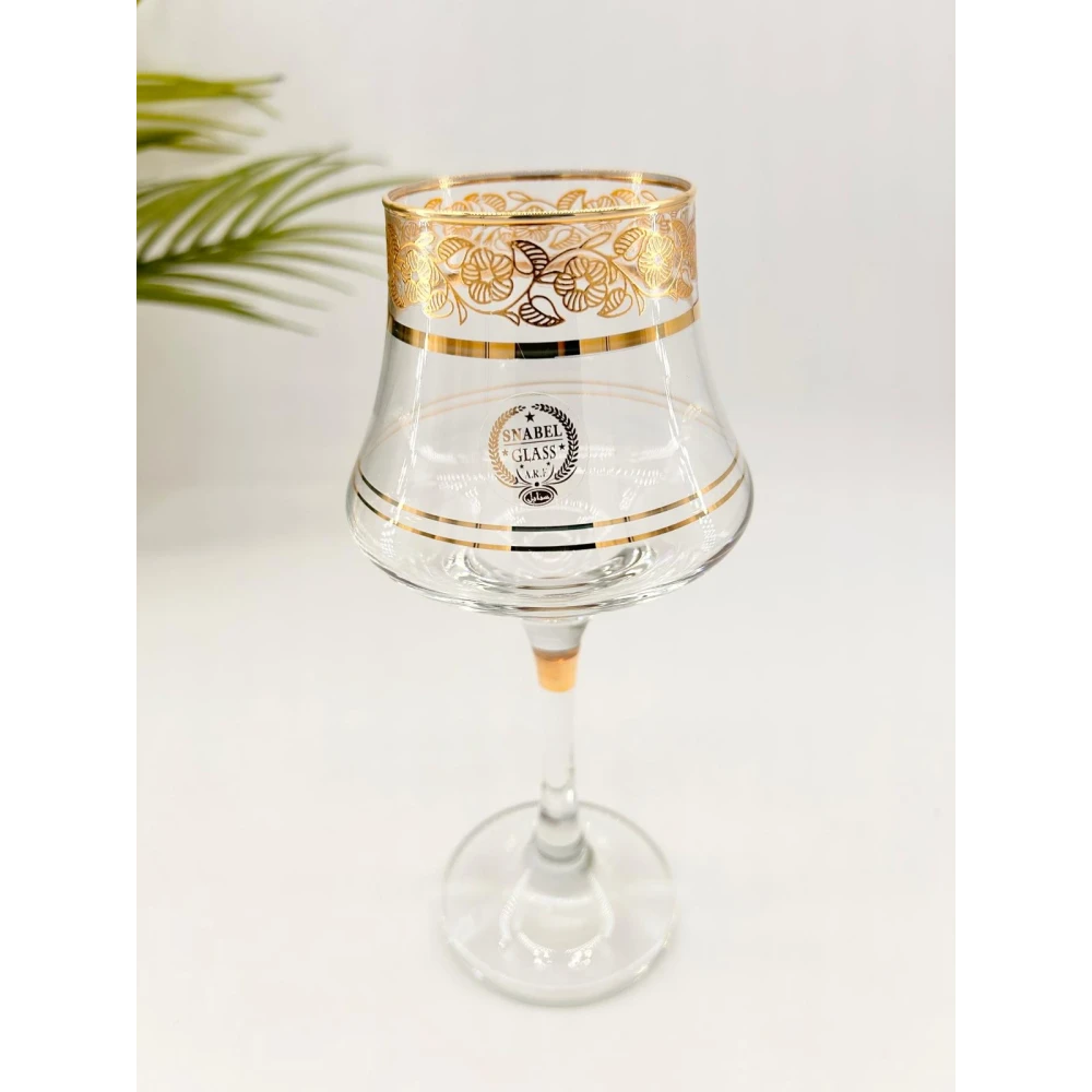 6 Verres à Pied Fleuris avec Liseré Doré