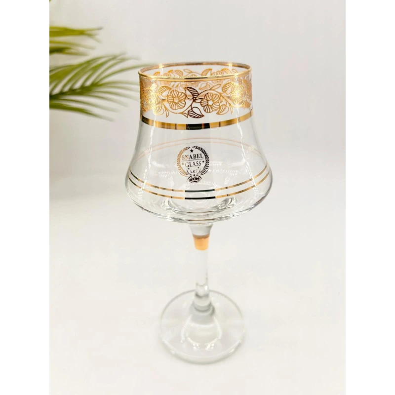 6 Verres à Pied Fleuris avec Liseré Doré