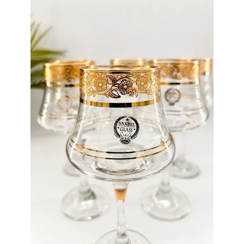 6 Verres à Pied Fleuris avec Liseré Doré