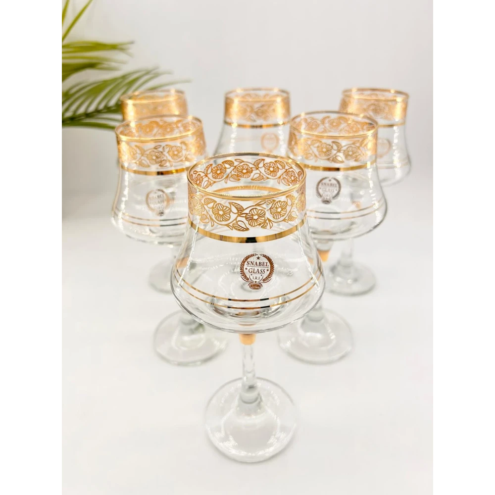 6 Verres à Pied Fleuris avec Liseré Doré