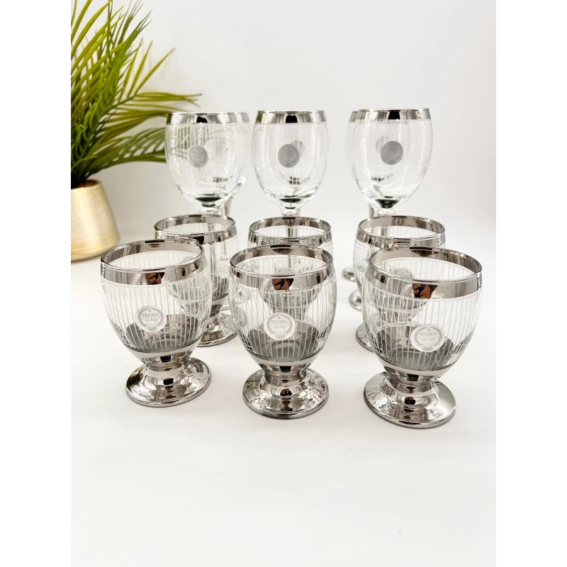 Ensemble Élégance Argentée : 12 Verres avec Liseré Large