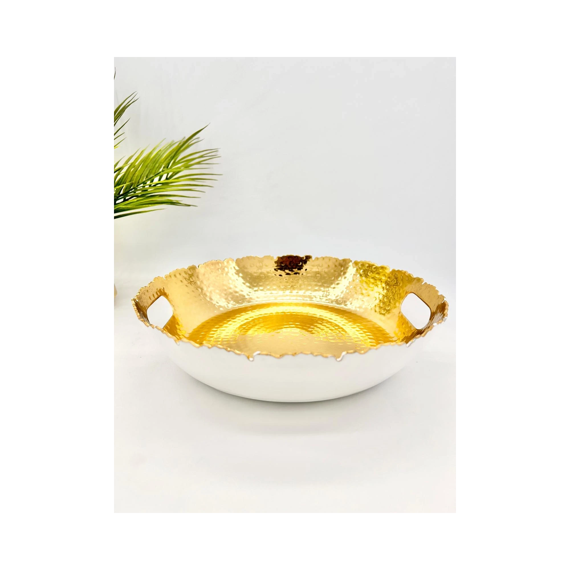 Plat de Présentation Rond Blanc et Doré