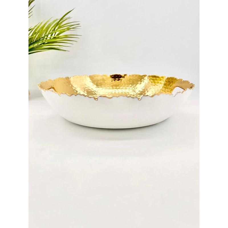 Plat de Présentation Rond Blanc et Doré